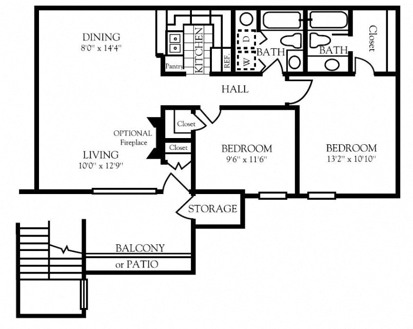 2 bedroom floor plan | Nashboro Village Apartment Homes Nashville TN
